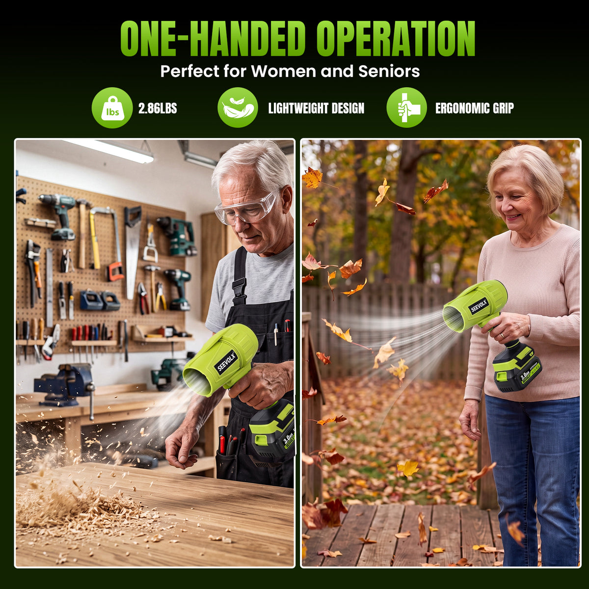 SEEVOLX 1500G Brushless Handheld Cordless Turbor With 2* 21V 3.0AH Battery